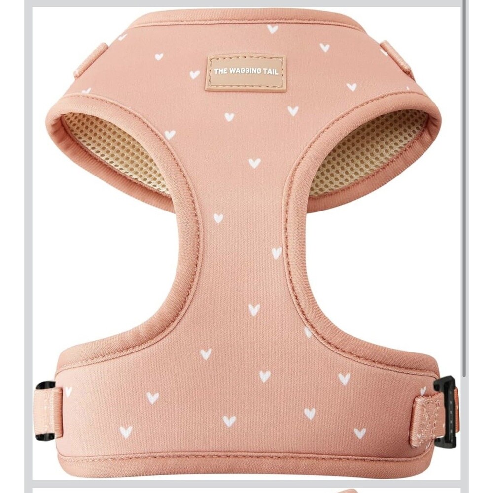 The Wagging Tail Adjustable Soft Harness for Small Dog or Cat in Pink Hearts